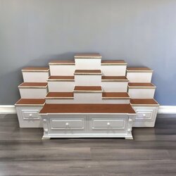 ตู้พระแบบเตี้ย 9x8 ขั้นบันได 15 ขั้น สีขาวท็อปสัก