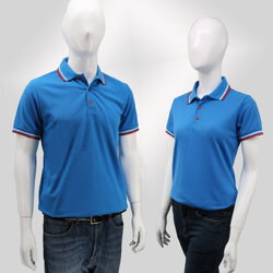 HBP POLO เสื้อโปโล เสื้อคอปก ทรงชาย-หญิง สีฟ้าเข้มขลิบแดง