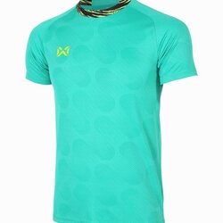 WARRIX ลิขสิทธิ์แท้100% เสื้อกีฬา FLASH TRAINING SHIRT WA-234FBACL01 เสื้อซ้อมกีฬาแขนสั้น ตัดต่อแบบไหล่สโลป สีเขียว