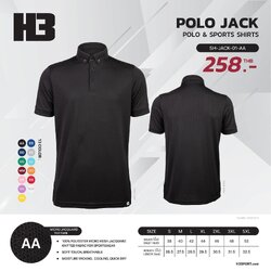 H3 POLO JACK เสื้อโปโลสปอร์ต เสื้อคอปก สีดำ