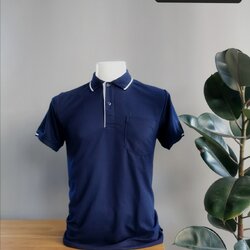 EG POLO เสื้อโปโล เสื้อคอปก เสื้อทีม ยูนิฟอร์ม ทรงชาย-หญิง สีกรมท่าขลิบขาว