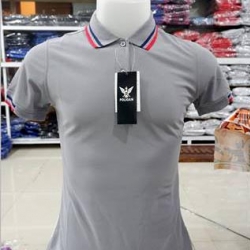 POLIGAN POLO เสื้อโปโล เสื้อคอปก ยูนิฟอร์ม สำเร็จรูป สีเทาขลิบน้ำเงินแดง