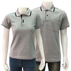 PLC POLO เสื้อโปโล เสื้อคอปก เสื้อสำเร็จรูป เสื้อทีม ยูนิฟอร์ม เทาทร็อบดายขลิบดำขาว ผ้า CVC