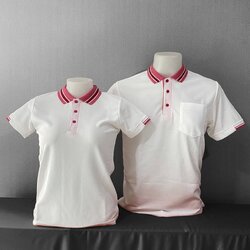 Micro Plus POLO เสื้อโปโล เสื้อคอกปก เสื้อยูนิฟอร์ม สีขาวปกชมพู **ไม่ขึ้นขุย100%
