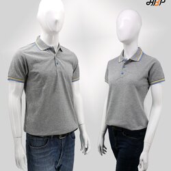 HBP POLO เสื้อโปโล เสื้อคอปก เสื้อสำเร็จรูป เสื้อทีม ยูนิฟอร์ม เทาขลิบฟ้าเหลือง