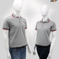 HBP POLO เสื้อโปโล เสื้อคอปก เสื้อสำเร็จรูป เสื้อทีม ยูนิฟอร์ม เทาขลิบแดง