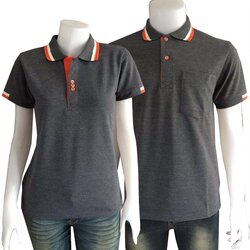 PLC POLO เสื้อโปโล เสื้อคอปก เสื้อทีม สีเทาทร็อบขลิบส้ม TC Lacoste ทรงชาย-หญิง