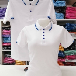 EG POLo เสื้อโปโล เสื้อคอปก เสื้อทีม ยูนิฟอร์ม ทรงชาย-หญิง สีขาวขลิบฟ้า