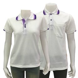 NS POLO เสื้อโปโล เสื้อคอปก สีขาวขลิบปกม่วง ทรงชาย-หญิง