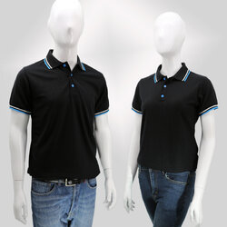 HBPPOLO เสื้อโปโล เสื้อคอกปก เสื้อยูนิฟอร์ม สีดำขลิบฟ้าขาว แขนจั้มรอบ