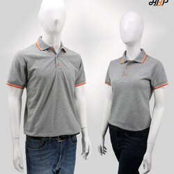 HBP POLO เสื้อโปโล เสื้อคอปก เสื้อสำเร็จรูป เสื้อทีม ยูนิฟอร์ม เทาขลิบส้ม
