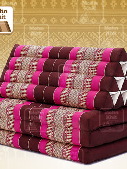 หมอนสามเหลี่ยมใหญ่พิเศษสีชมพู 10 ช่องติดเบาะ 3 พับ 80x170x38 cm // Large Tri-angle kapok silk 100%Traditional Floor Cushions 10 holes with 3 part of mattress.