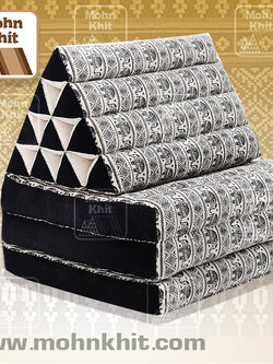 หมอนสามเหลี่ยมลายช้างไทยน้ำตาล 10 ช่องติดเบาะ 3พับ 52x165x30cm// Tri-angle kapok100% Thai elephant patternTraditional Floor Cushions 10 holes with 3 part of mattress.