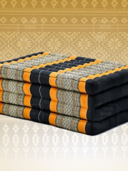 ที่นอนขิด 4 พับใหญ่ลายไทยสีเหลืองขอบดำ 80x180x7Cm , Thai Folding mattresses Our traditional Thai Mattress is hand stuffed with natural kapok.