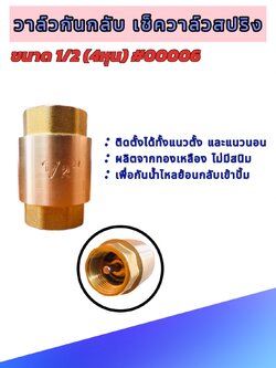 เช็ควาล์วกันกลับทองเหลือง ขนาด 1/2 นิ้ว เกลียวใน-ใน ( Brass Check Valve 1/2" Female to Female Thread )#00006