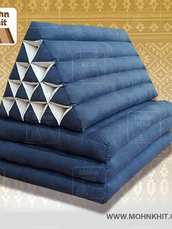 หมอนสามเหลี่ยมสีเทา 15 ช่องติดเบาะ3 พับ 55cmx180cmx36cm Tri-angle Cotton kapok 100%Traditional Floor Cushions 15 holes with 3 part of mattress.