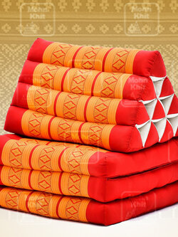 หมอนสามเหลี่ยมฝ้ายขิด 10 ช่องติดเบาะ 3พับ 53x165x30cm// Tri-angle kapok100%Traditional Floor Cushions 10 holes with 3 part of mattress.