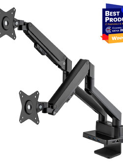 MHT-461887 ขาจอคอมพิวเตอร์ 17"-32" ตั้งโต๊ะ 2 จอ, Aluminium "Gas Spring" พร้อม 8-in-1 Docking Station, VESA 75x75 / 100x100mm., Weight Capacity 2-9 Kg.