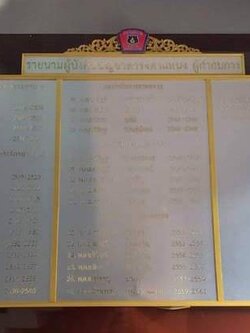 ป้ายทำเนียบ พื้นลามิเนตลายสแตนเลส ขนาด 120x240cm ติดตัวอักษรอะคริลิคสีทอง พร้อมกระจังไทยด้านบน