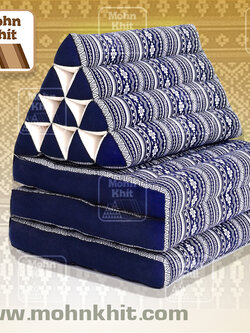 หมอนสามเหลี่ยมลายชนเผ่าสีกรม 10 ช่องติดเบาะ 3พับ 52x165x30cm// Tri-angle kapok100% tribal pattern Traditional Floor Cushions 10 holes with3 part of mattress.
