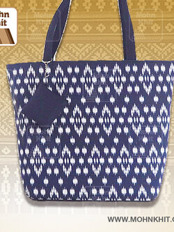 กระเป๋าผ้าลายขอ,กระเป๋าผ้าขิด กระเป๋าสะพายไหล่ กระเป๋าหิ้ว35x32x11Cm//Khit Bag, Tote Bag, Tote Bag 35x32x11 Cm