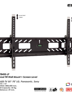New! ENIX T8400-LP ขาแขวนทีวีขนาด 55"-70" แบบกันขโมย, ปรับก้มเงยได้+Screen Level สำหรับจอ OLED TV LG, Panasonic, Sony, Max VESA 800x400mm., Weight Capacity 45 Kg. (ไม่รวมกุญแจ)