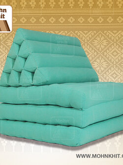 หมอนสามเหลี่ยมเขียวพาสเทล 10 ช่องติดเบาะ 3พับ 53x200x30cm// Triangle kapok100%Traditional Floor Cushions 10 holes with 3 part of mattress.