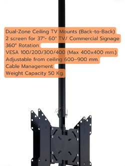 C400D2 Dual-Zone Ceiling Mounts for Flat panel TV & Commercial Signage ขาแขวนทีวี ติดเพดานขนาด 37"- 60" x2จอ (ไม่ก้ม-เงย), Max VESA 400 x 400mm., Weight Capacity 50 Kg.