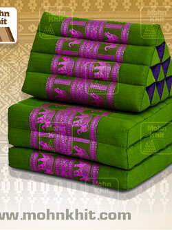 หมอนสามเหลี่ยมลายช้างด้ายทอ 10 ช่องติดเบาะ 3พับ 52x165x30cm// Tri-angle kapok100% tribal pattern Traditional Floor Cushions 10 holes with3 part of mattress.
