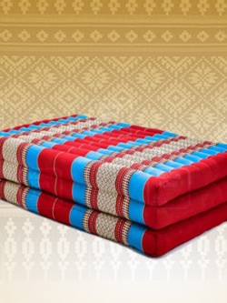 ที่นอนขิด 3 พับลายไทยสีฟ้าแดง ขนาด 110x180x7Cm //Large 3 part mattresses Cotton, kapok