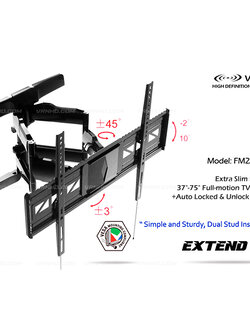 New 2021 FM2A3265 ขาแขวนทีวีแบบ Extra Slim 55 mm. สำหรับ LED TV ขนาด 37-75 นิ้ว Full-motion+Auto Locked & Unlock Design