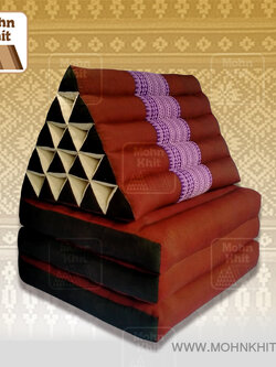 หมอนสามเหลี่ยมตัดต่อแต่งลาย15ช่องติดเบาะ3 พับ //56x180x36cm Tri-angle Cotton kapok 100%Traditional Floor Cushions 15holes with 3part of mattress.