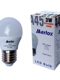 หลอดไฟ LED A45 220-240V 3W 300LM 3000K E27 MERLOX