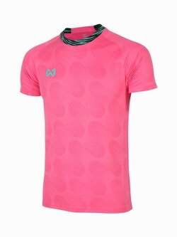 WARRIX ลิขสิทธิ์แท้100% เสื้อกีฬา FLASH TRAINING SHIRT WA-234FBACL01 เสื้อซ้อมกีฬาแขนสั้น ตัดต่อแบบไหล่สโลป สีชมพู
