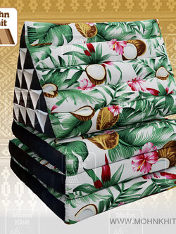 หมอนสามเหลี่ยมลายดอกไม้ป่า 15 ช่องติดเบาะ3 พับ 57cmx180cmx36cm Tri-angle Cotton kapok 100%Traditional Floor Cushions 15 holes with 3 part of mattress. สำเนา