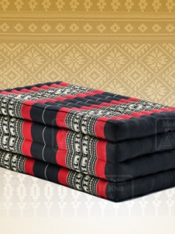 ที่นอนขิด 4 พับใหญ่ลายช้างไทยสีดำแดง 80x180x7Cm , Thai Folding mattresses Our traditional Thai Mattress is hand stuffed with natural kapok.