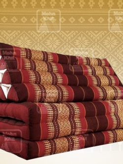 หมอนสามเหลี่ยมใหญ่พิเศษสีน้ำตาลลายไทย 10 ช่องติดเบาะ 3 พับ 80x170x38 cm // Large Tri-angle kapok silk 100%Traditional Floor Cushions 10 holes with 3 part of mattress.