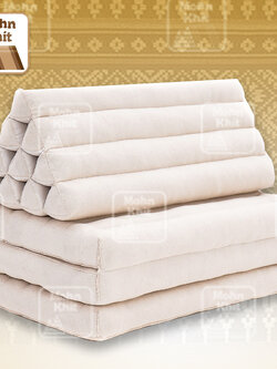 หมอนสามเหลี่ยมใหญ่สีขาวผ้าดิบ 10 ช่องติดเบาะ 3 พับ 80x170x30 cm // Large Tri-angle kapok silk 100%Traditional Floor Cushions 10 holes with 3 part of mattress.