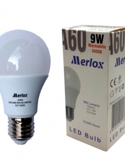 หลอดไฟ LED A60 220-240V 9W 900LM 3000K E27 MERLOX