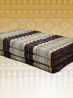 ที่นอนขิด 3 พับลายไทยสีครีมชานม ขนาด 110x180x7Cm //Large 3 part mattresses Cotton, kapok