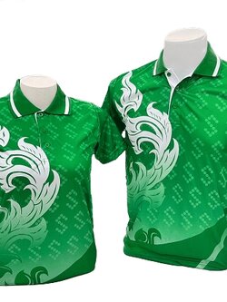 MN POLO เสื้อโปโลพิมพ์ลาย แบบพิมพ์ลายขอ สีเขียว