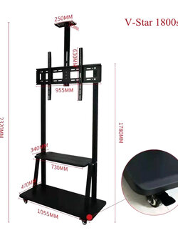 V-Star 1800s ขาตั้งทีวีล้อเลื่อน 60-100 นิ้ว ไม่ก้ม-เงย / พร้อมชั้นวางดีวีดี และกล้องวีดีโอคอนเฟอร์เร้นซ์ / สีดำ, Max VESA 900x600 mm., Weight Capacity 90 Kg.(ส่งฟรีทั่วไทย)