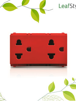 เต้ารับคู่แบบมีสายดิน และม่านนิรภัย แดง ฟิลิปส์ รุ่นลีฟ LeafStyle Duplex 2P+E US-EU Socket PHILIPS