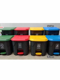 ถังขยะเท้าเหยียบ ทรงเหลี่ยม ถังขยะแบบเหยียบ สีดำ ฝาสี 35 ลิตร