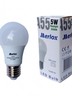 หลอดไฟ LED A55 220-240V 5W 500LM 6500K E27 MERLOX