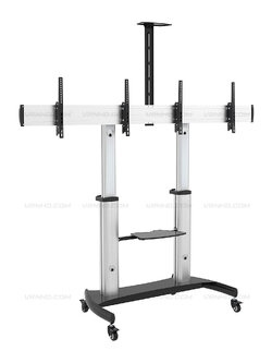 New F9600D ขาตั้งทีวี, จอ Interactive ขนาด 37"-60" Dual-Screen Aluminium Height-Adjustable TV cart with Media Shelf