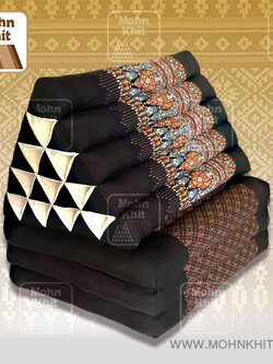 หมอนสามเหลี่ยมตัดต่อแต่งลาย15ช่องติดเบาะ3 พับ //56x180x36cm Tri-angle Cotton kapok 100%Traditional Floor Cushions 15holes with 3part of mattress.