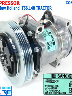 คอมเพรสเซอร์ รถแทรกเตอร์ นิวฮอลแลนด์ TS140 ซันเด้น แท้ U4105 COM0115 สายพาน 4PK Compressor For Tractor New Holland TS6.140 Sanden คอมแอร์รถยนต์ คอมแอร์ คอมเพลสเซอร์