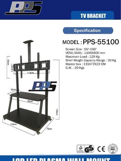PPS-55100 Heavy-Duty ขาตั้งทีวี, ขาตั้งจอ 60"- 100" [ไม่ก้ม-เงย] for Interactive Signage, Max VESA 1000x600 mm., weight capacity 120 Kg.