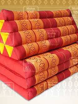 หมอนสามเหลี่ยมใหญ่พิเศษสีส้มเหลือง 10 ช่องติดเบาะ 3 พับ 80x170x38 cm // Large Tri-angle kapok silk 100%Traditional Floor Cushions 10 holes with 3 part of mattress.